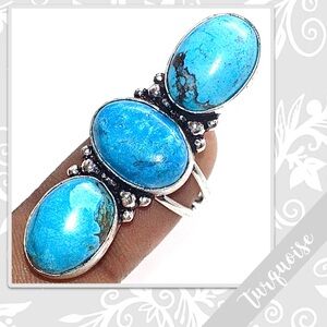Turquoise Large Southwest-Style Silver Artisan Ring, Size 5.5 (Turquoise Blue)